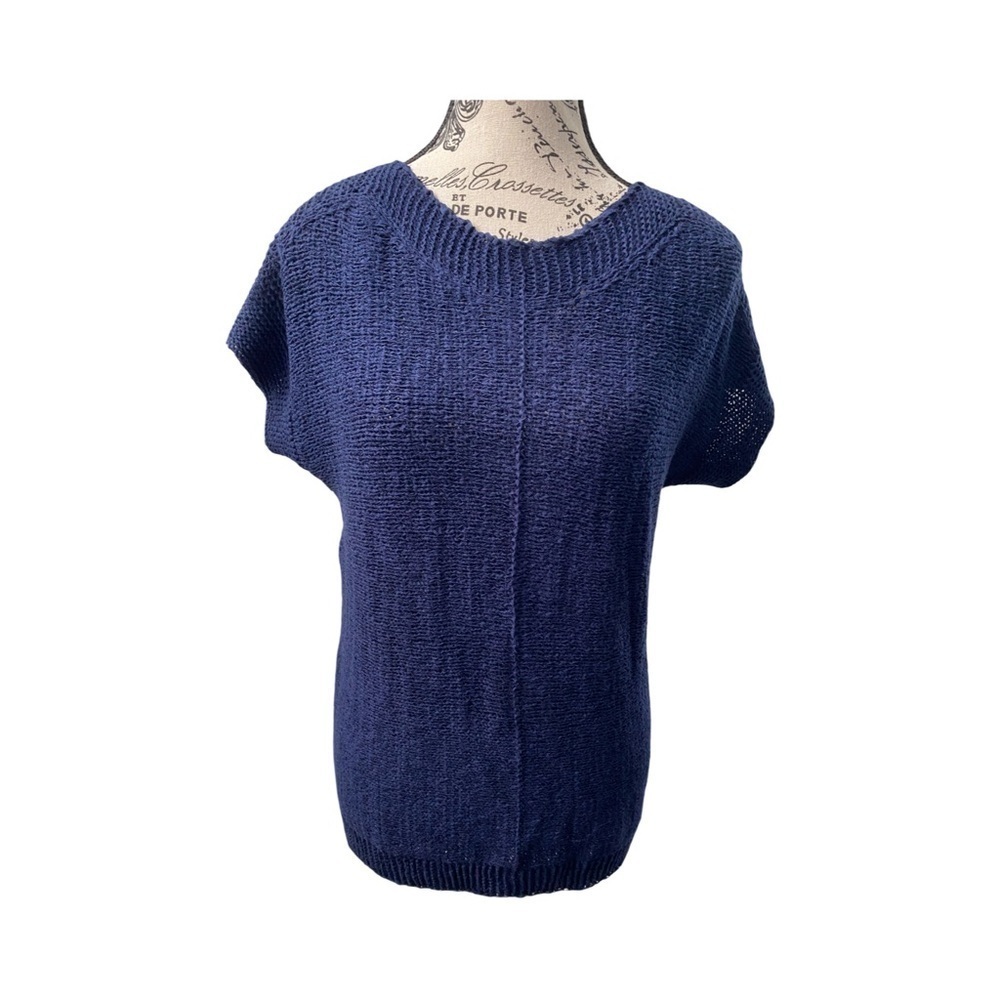 Cable & Gauge Knit Short Sleeve Navy Sweater Top NWT Size S